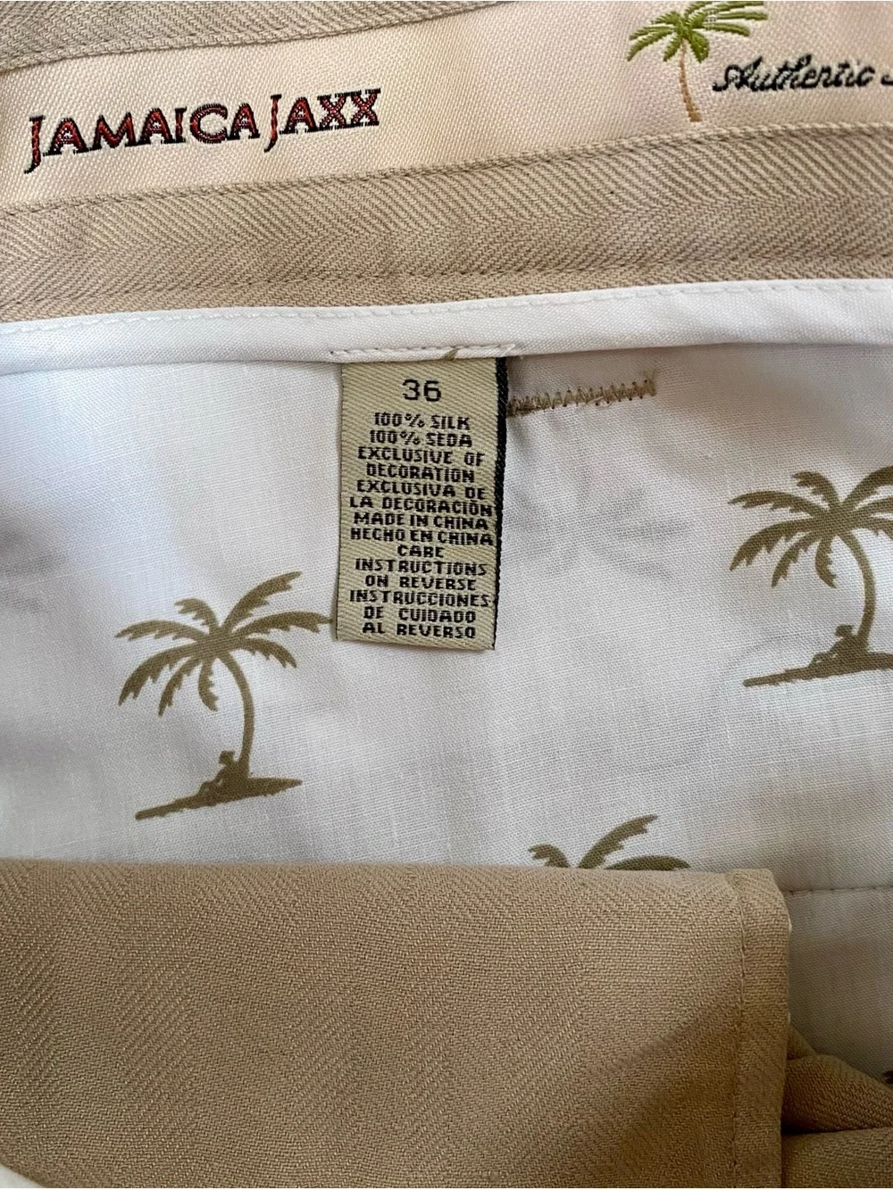 Jamaica Jaxx Silk Shorts Mens Size 36 Khaki Pleated Casual True Island Lifestyle